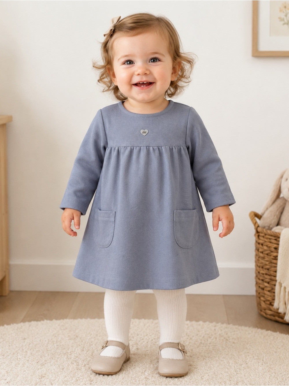 Lili Gaufrette France Long Sleeve Wool-Blend Dress in Periwinkle Infant 18 mth